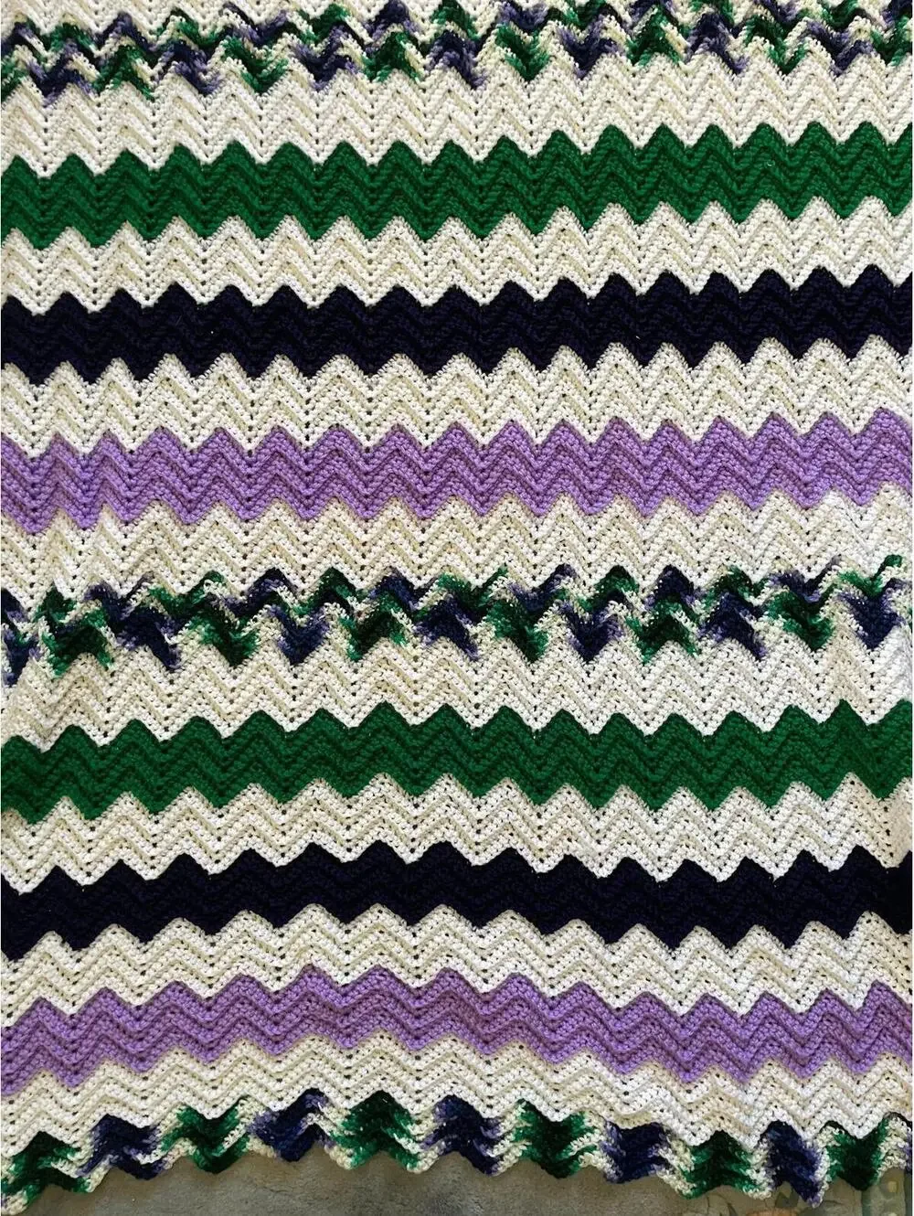 Vintage Handmade Crochet Chevron Afghan: Wool Lap Blanket, Cottagecore Decor